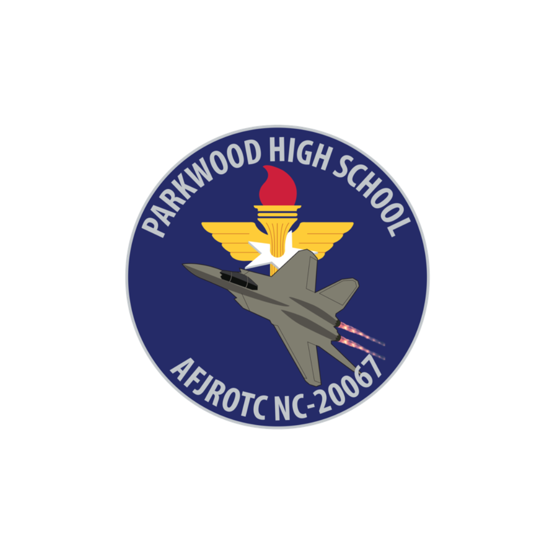 3" round purple patch with the torch of knowledge and a fighter aircraft encircled with Parkwood High School AFJROTC NC-20067